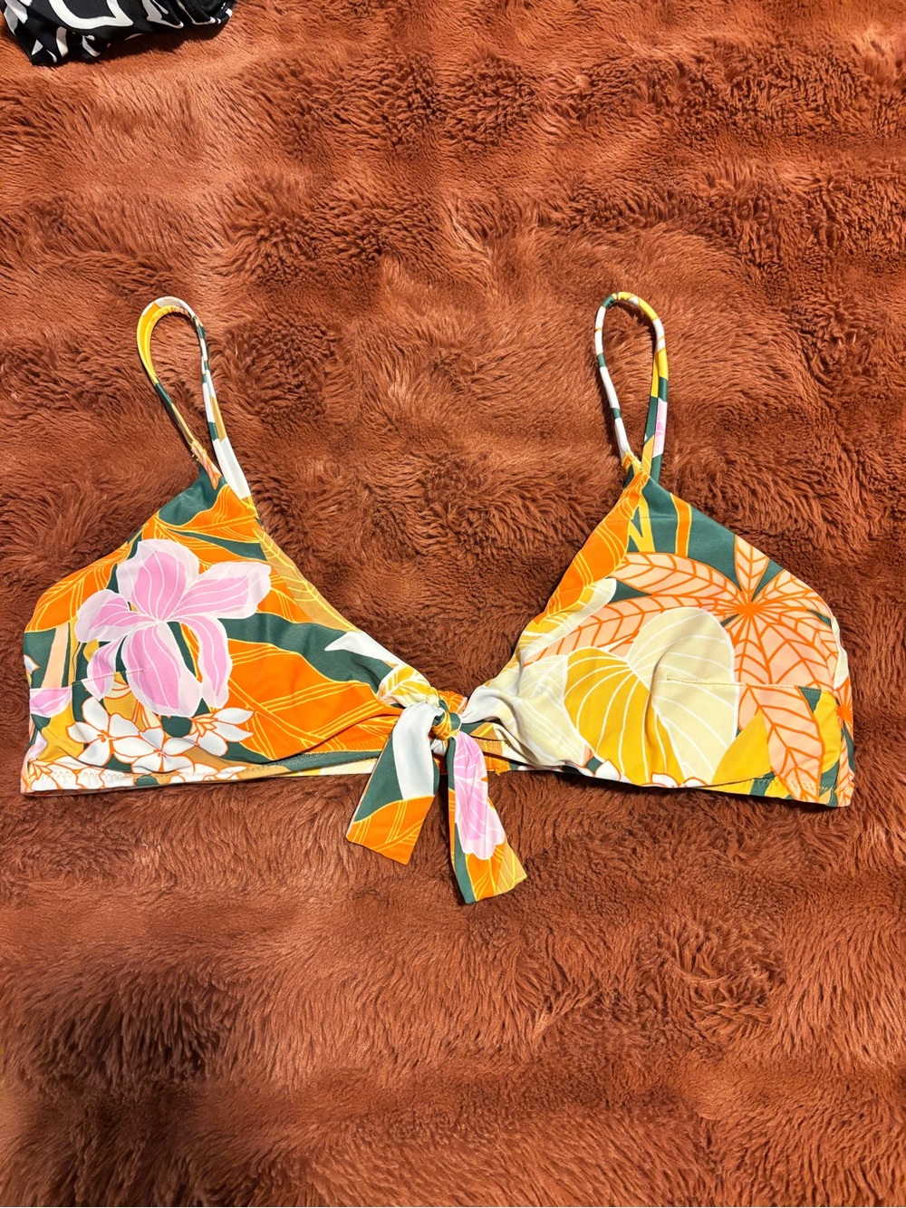 aerie Floral Tie-Front Bikini Top in Orange, Green, Pink